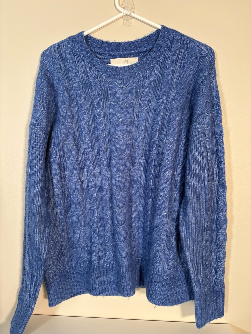 LOFT Blue Cable Knit Crew Neck Sweater